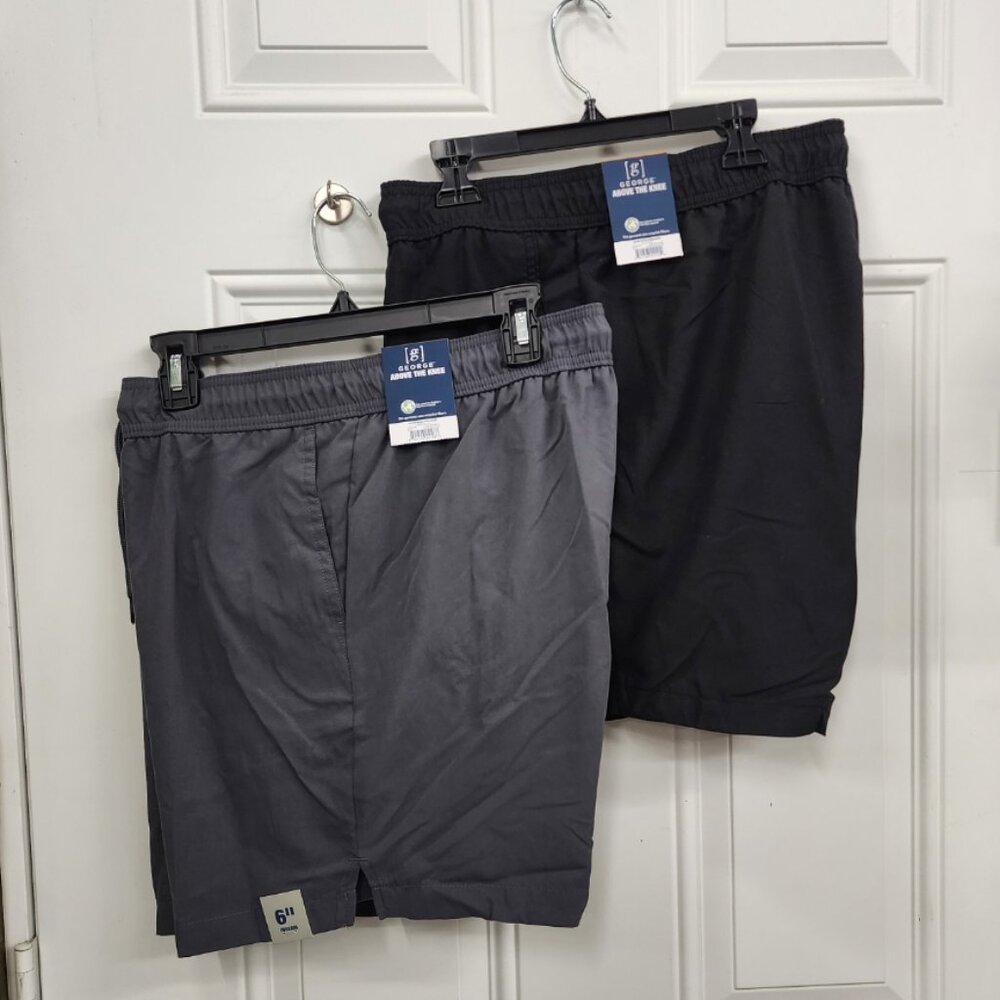 New 2 pair George Above the Knee Swim Shorts - Black & Gray - Large 36-38
